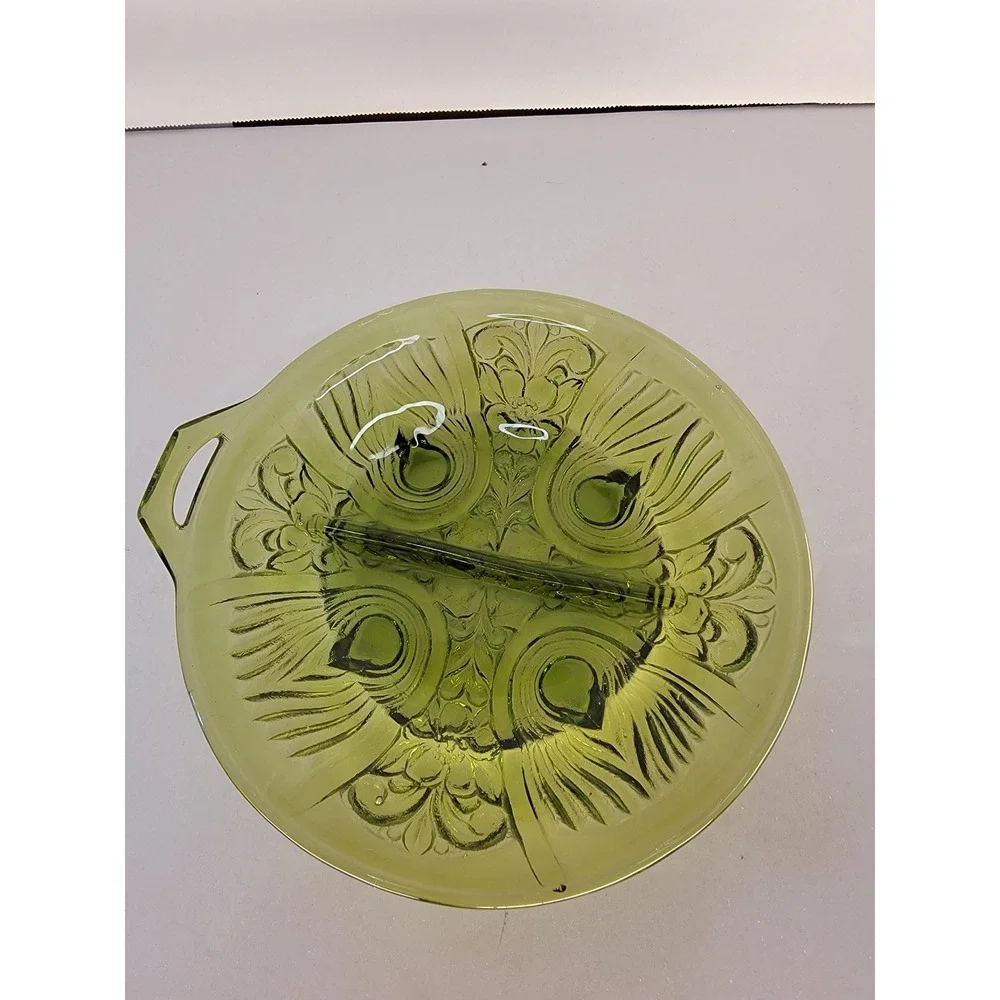 Vintage Indiana Glass Killarney Avocado Green Divided Relish Dish